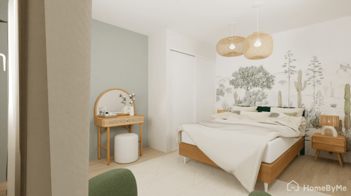 Green and withe pastel teen bedroom for a simple and trendy interior