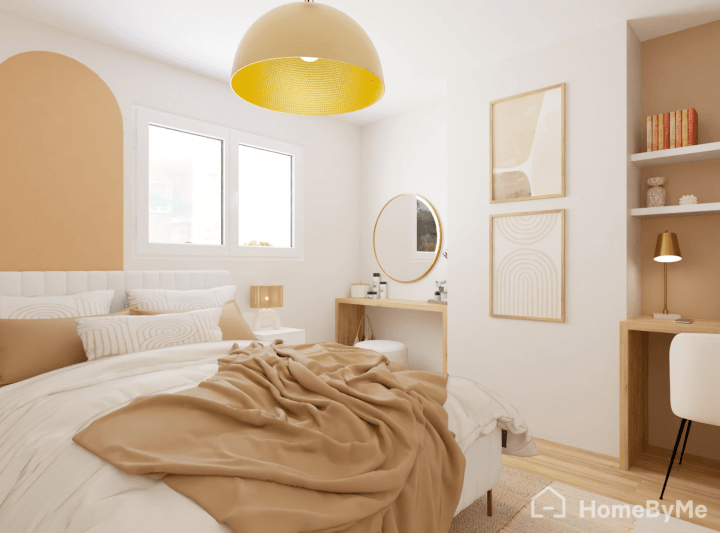 Example of a teen bedroom with dresser and make up space