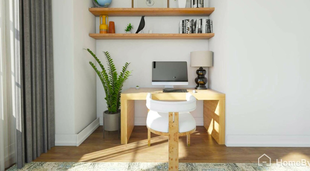 Wooden Desk for Home Office, Low Profile Desk, Floating Monitor