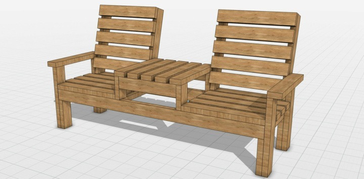 Outdoor wooden bench made with 3DByMe - 3D planner view