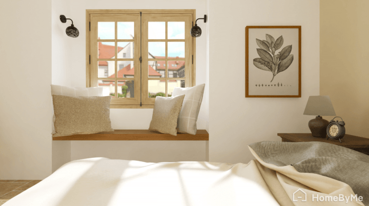 Cosy reading corner in a farmhouse bedroom