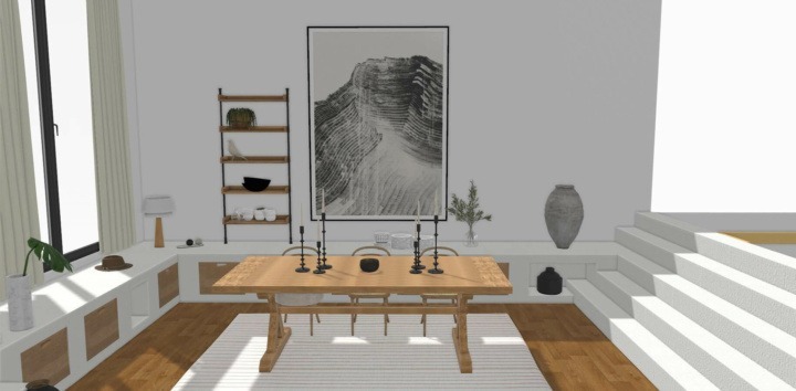 LIving room with a DIY dining table made with 3DByMe