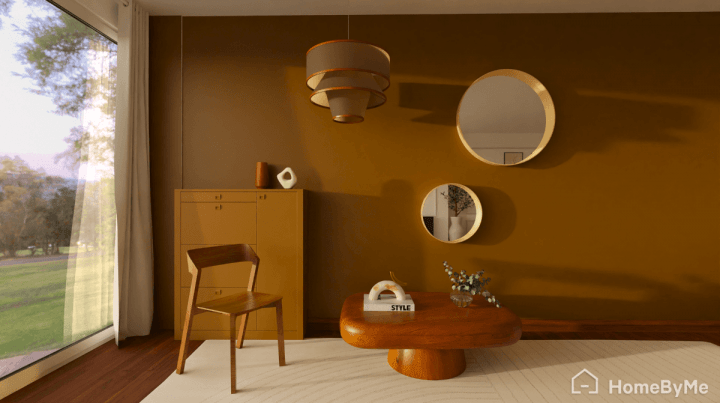 Miroir rond de tailles différentes sur peinture pantone mocha mousse