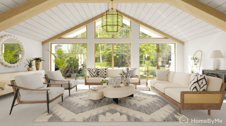 A-frame house living room example