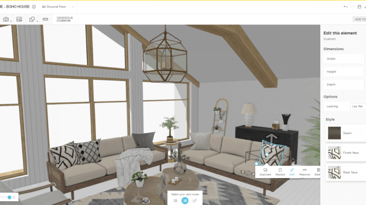 3D view of the planner for a living room