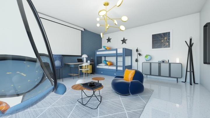 Kid bedroom with a space themed decoration