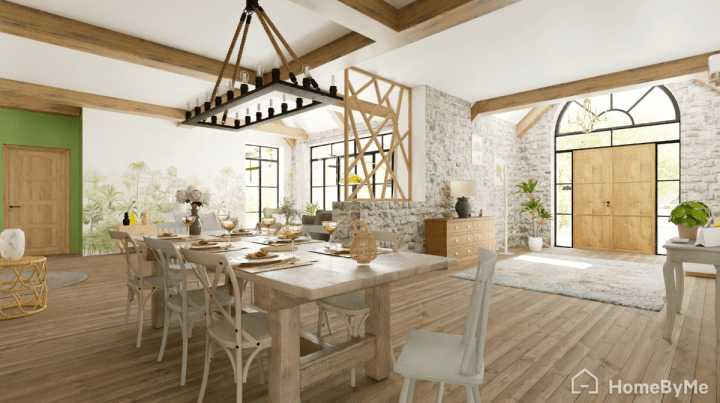 Salle à manger dans un barndominium