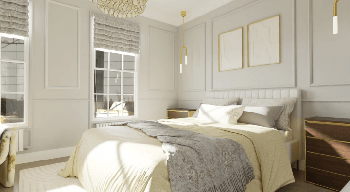 Grey and butter yellow bedroom
