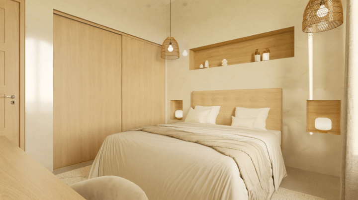 Chambre parentale aux diverses lumières et luminaires