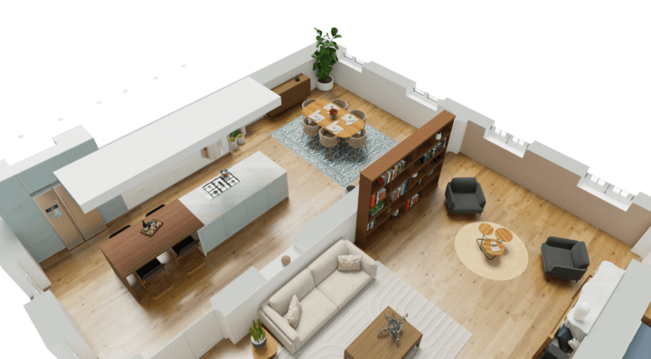 3D view of a dining room