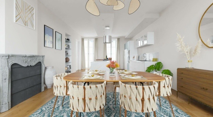 Table with modern curved chairs for a minimalist dining room