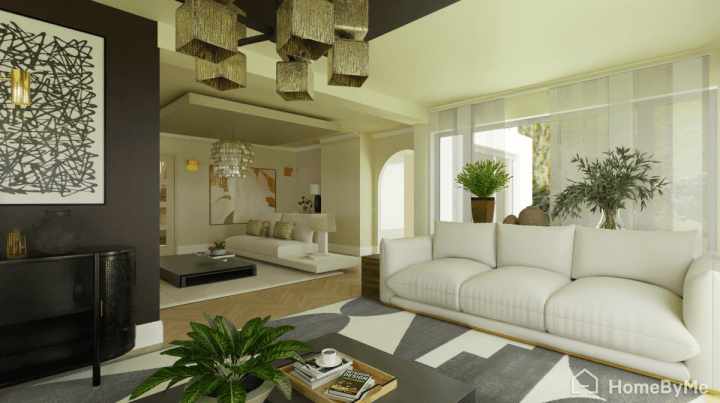 Architectural plans of a living room using 3D technology
