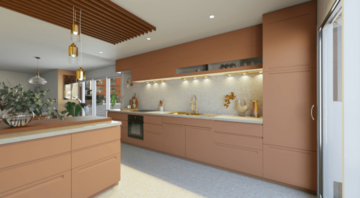 Open layout L-shaped kitchen design