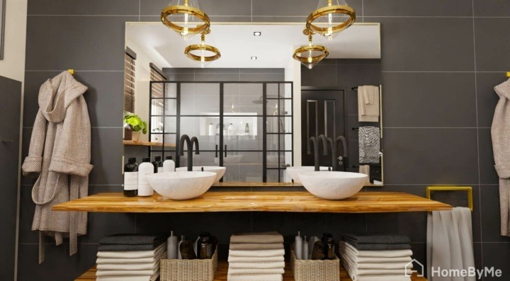 Modern bathroom with gold and black colors