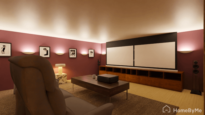 Rendu réaliste 3D d'une salle cinéma privée