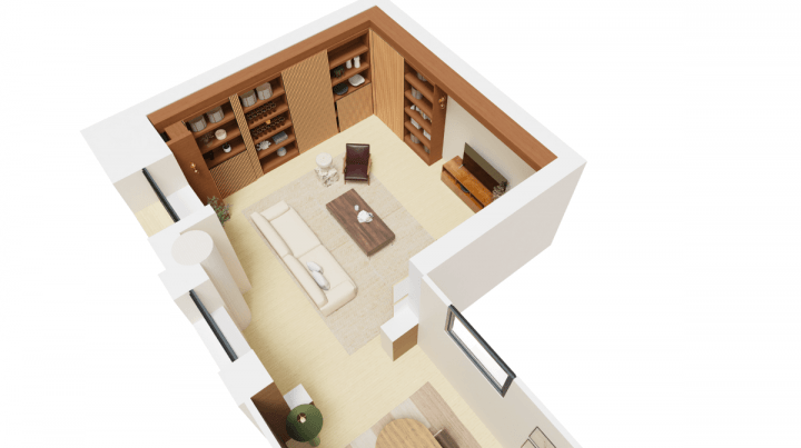 Plan d'un espace famille dans un sous-sol