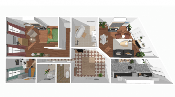 Plan d'une maison avec 2 chambres 2 salles de bain