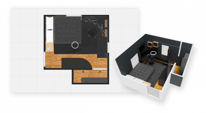 3D plan of a stylish gaming room