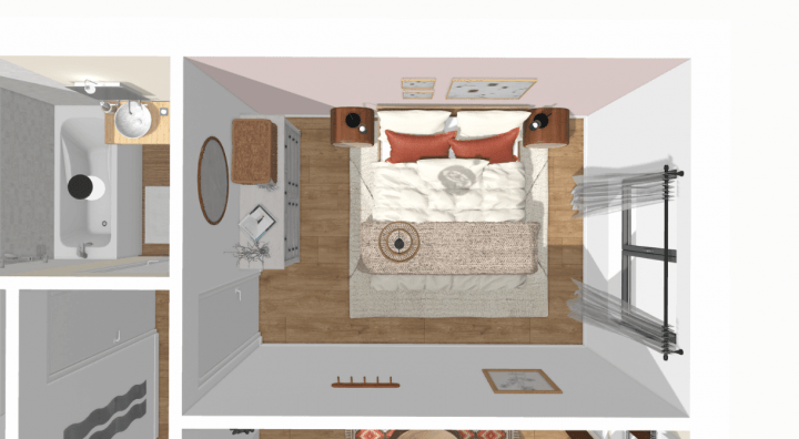3D floor plan of a bedroom