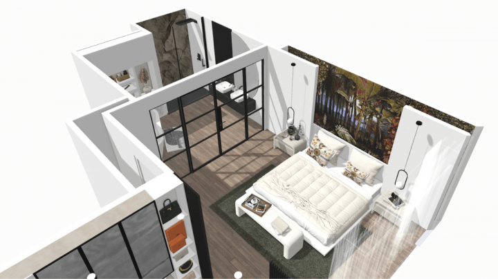 3D design floor plan of a bedroom planner