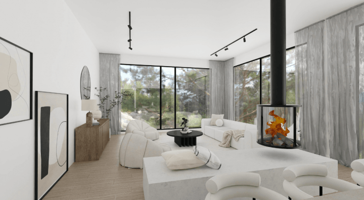 A cozy lounge with textured fabrics, subtle decor, and a focus on simplicity.