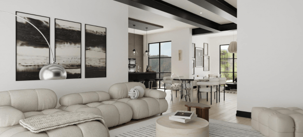 A contemporary living room defined by clean lines, neutral tones, and understated elegance.