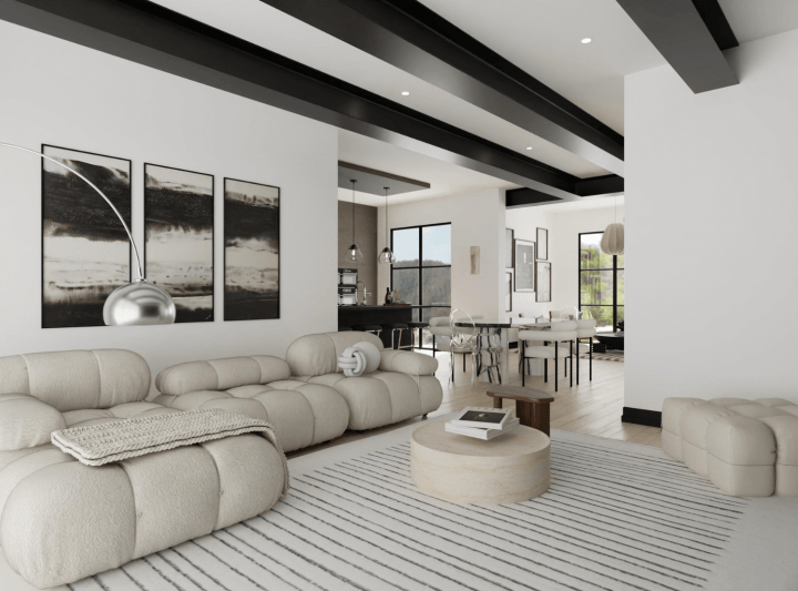 A contemporary living room defined by clean lines, neutral tones, and understated elegance.