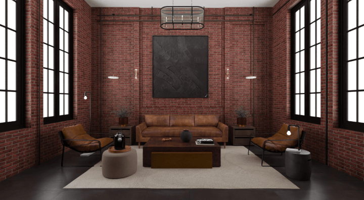 Industrial red style living room