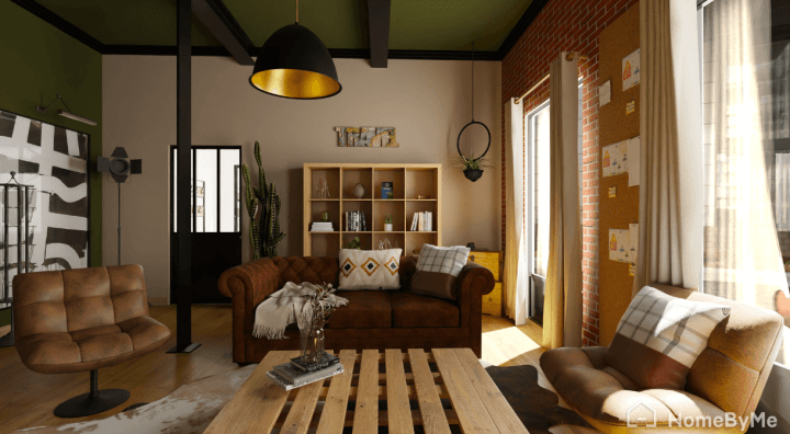 Salon de style industriel et rustique