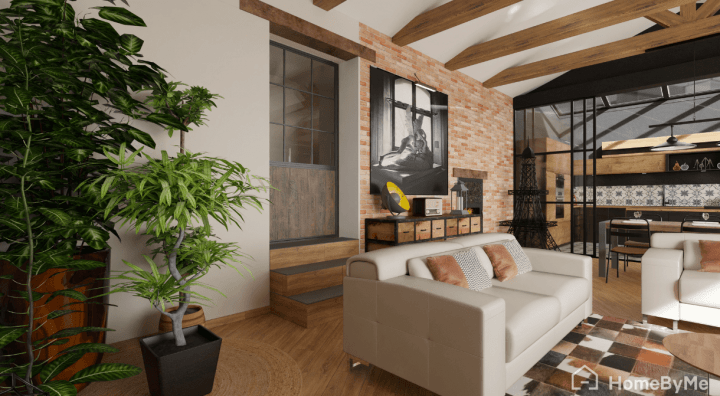 Salon moderne de style industriel