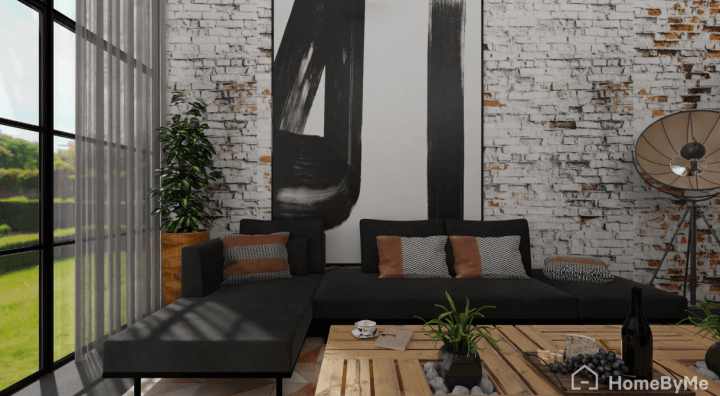 Plan 3D de salon de style industriel