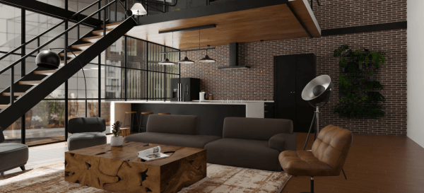 Loft ouvert salon de style industriel