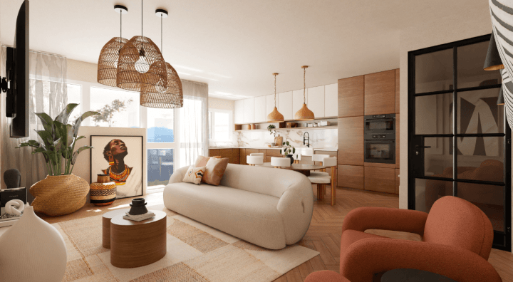 Wood and fine lines living room