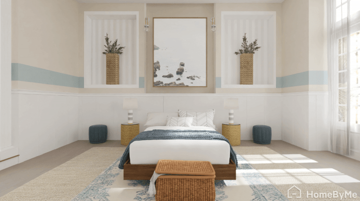 Chambre parentale dans un style de déco bord de mer