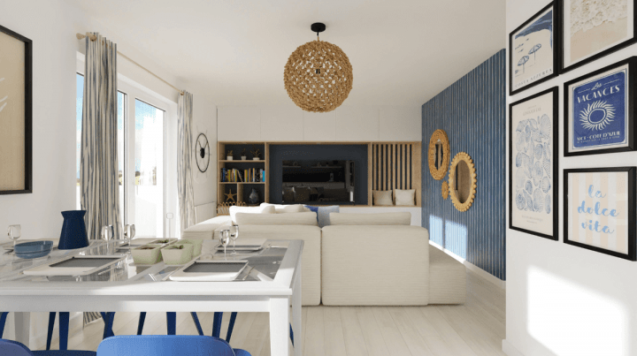 Open layout example for a coastal home decor