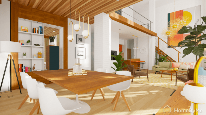 Mid-century modern colorful living room