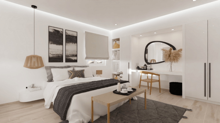 Black, grey and beige bedroom design trend