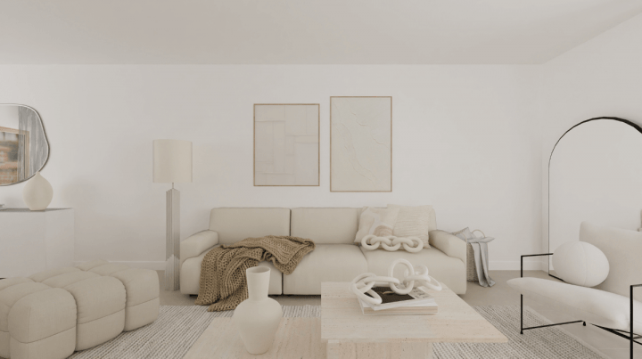 White and beige organic modern living room decor