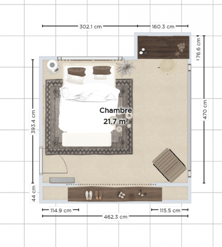 plan 2d chambre 22m²