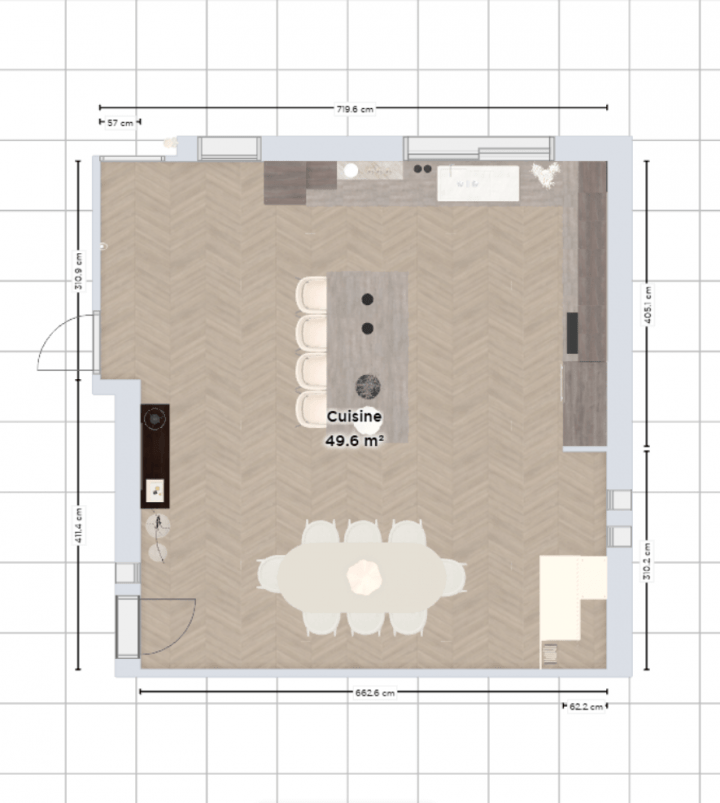 Plan 2D de cuisine ouverte