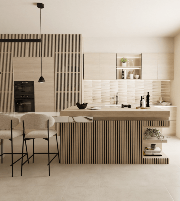 Plan 3D cuisine avec ilot central HomeByMe