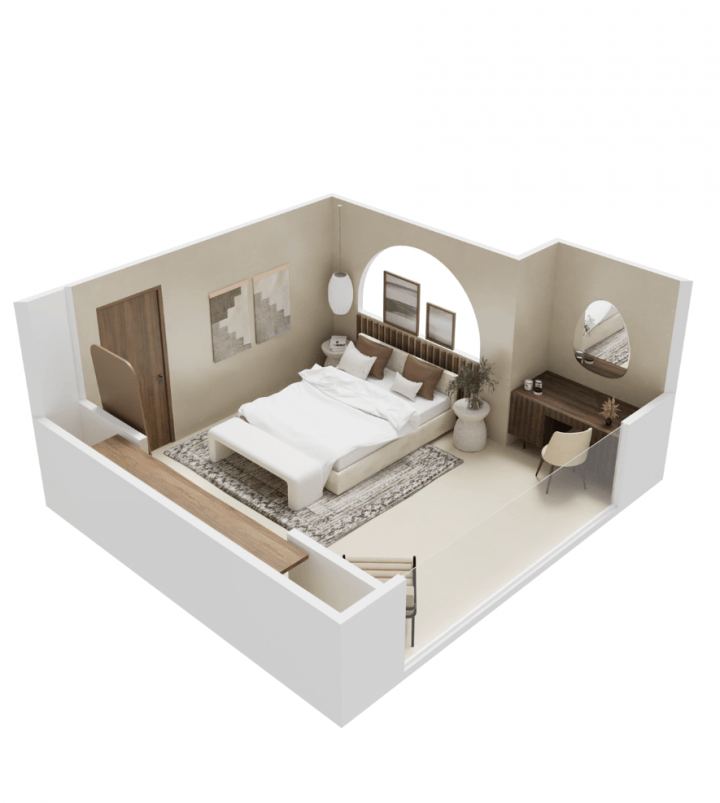 Plano de um quarto em 3D visto de cima