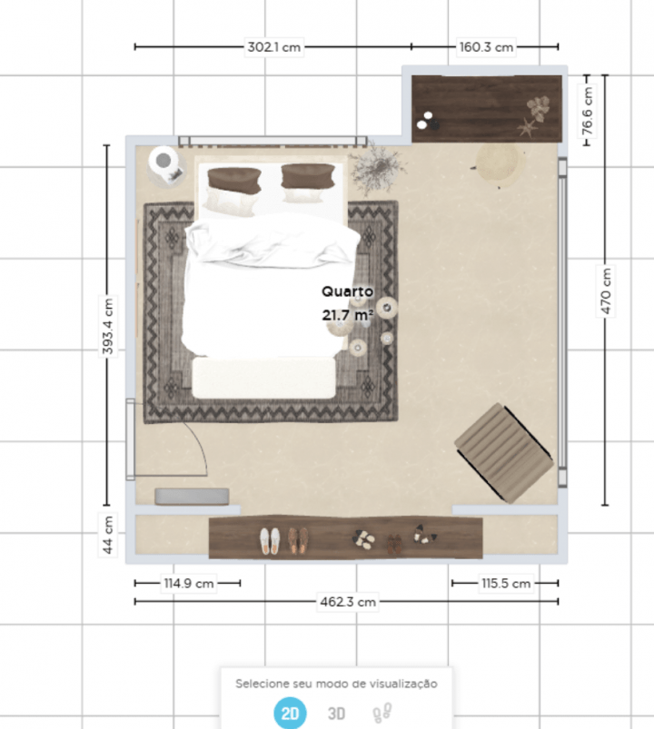 Planta baixa de quarto em 2D