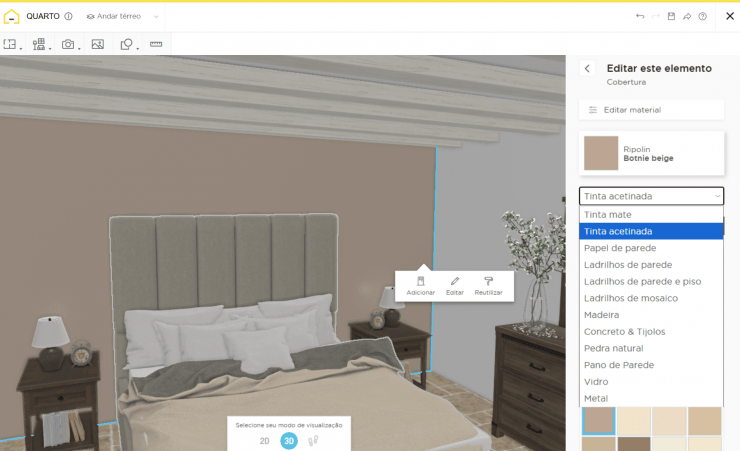 Pagina sobre a planta de quarto em 3d no Homebyme