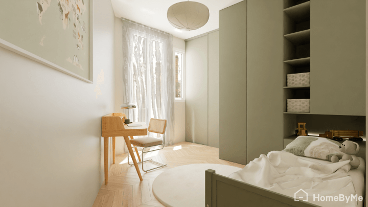 quarto verde com madeira de crianças