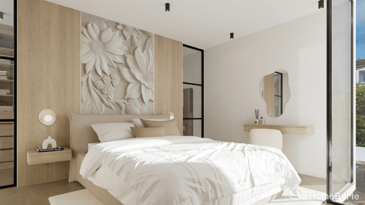 Imagen realista en 3D creada en HomeByMe de un dormitorio moderno