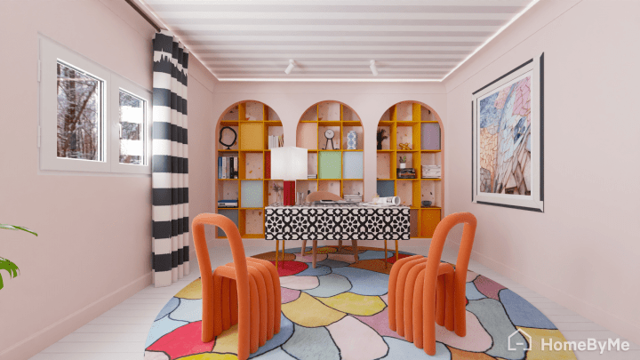 Imagen realista en 3D creada en HomeByMe de una oficina Memphis