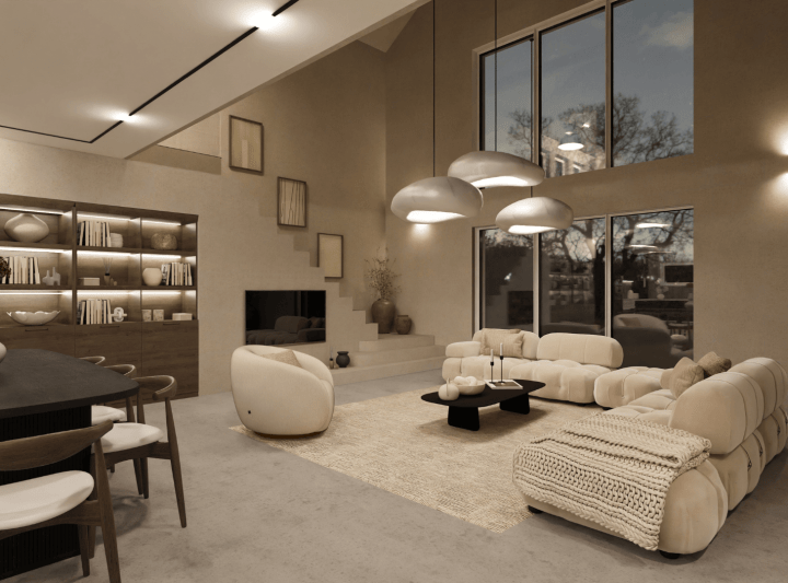 Representación realista de una sala de estar tendancia