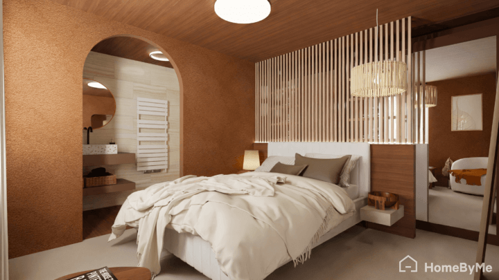 Plano de dormitorio en 3d de color terracotta para la pagina de inicio de HomeByMe