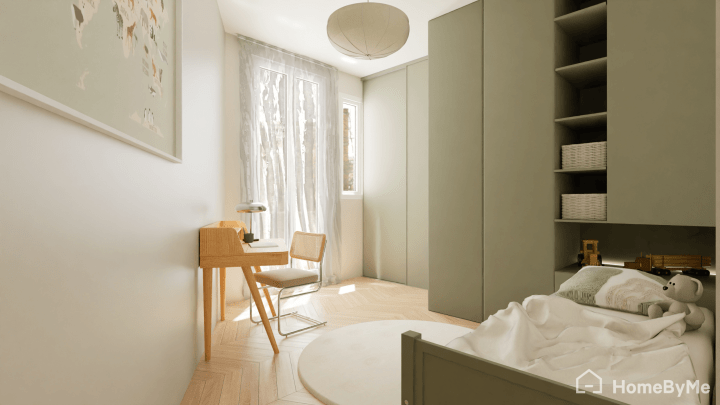 Plano de dormitorio en 3d de color verde para ninos para la pagina de inicio de HomeByMe